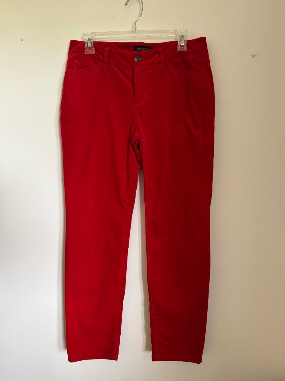 Talbots Signature Women’s Red Velveteen Pants Stretch Cotton 5-Pocket, Size 8P